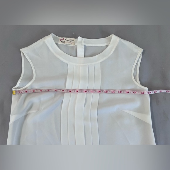 Maison Common Womens Pleated Sleeveless Crew Neck Top Blouse White Size 40 - Picture 6 of 11